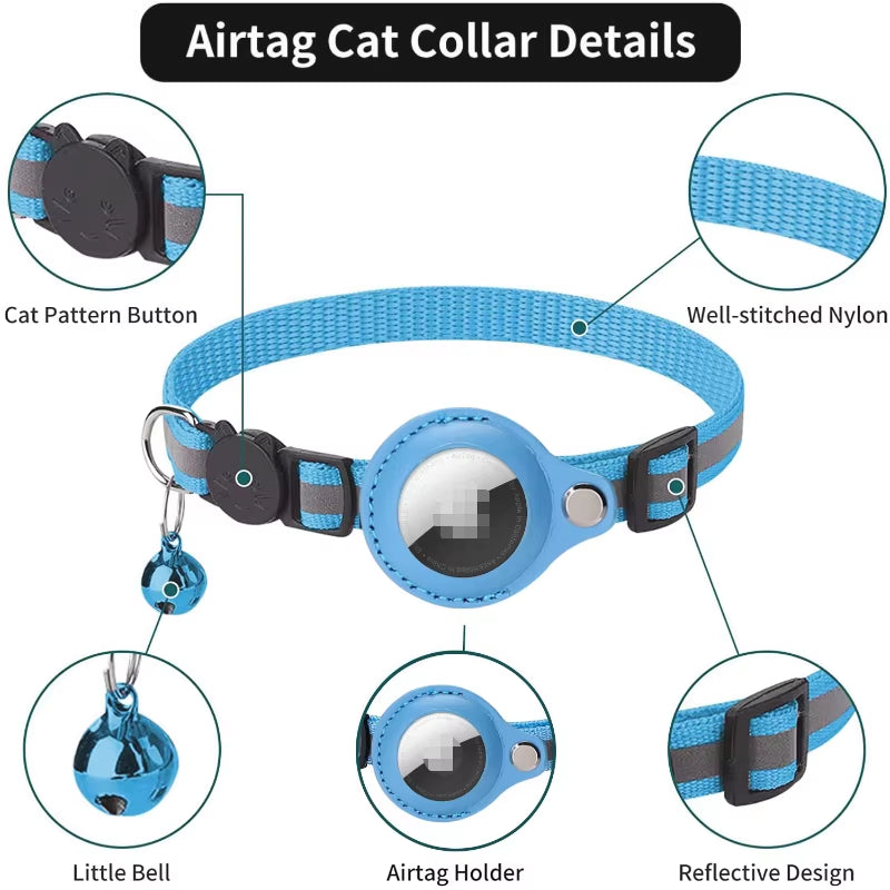 Reflective Collar Reflective Kitten Collar with Apple Air Tag Holder and Bell for Girl Boy Cats Airtag Protective Cover