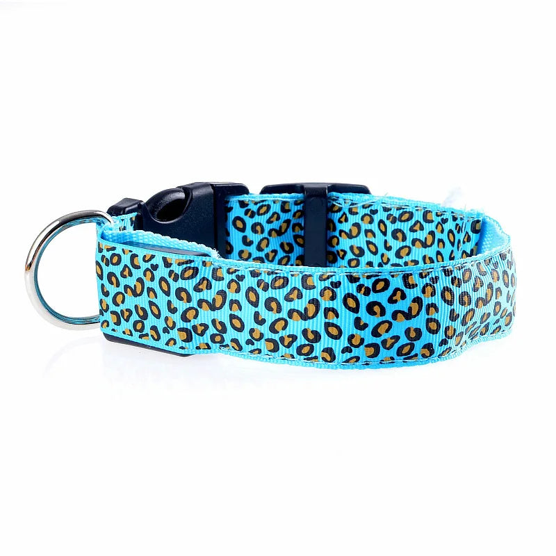 Leopard LED Dog Collar Luminous Adjustable Glowing Collar for Dogs Pet Night Safety Nylon Collar Luminous LED Bright Dog Collar