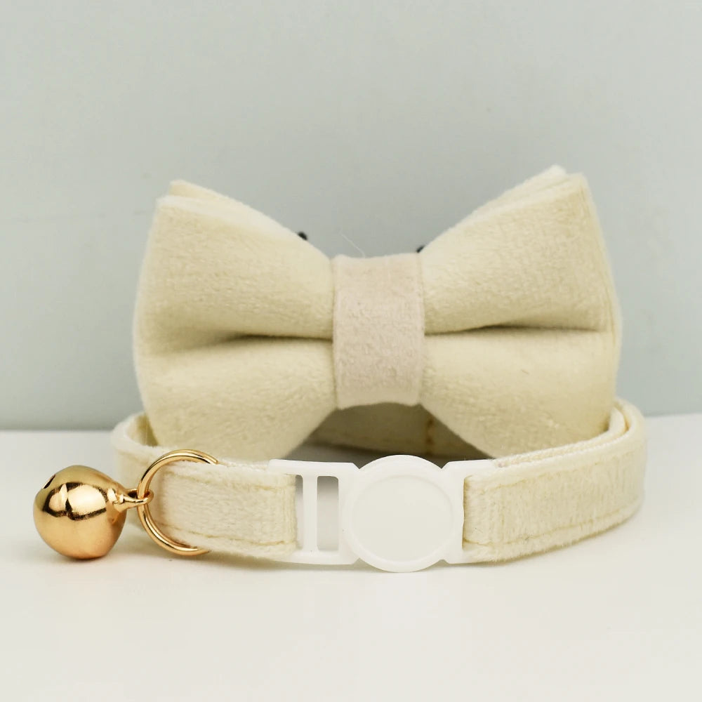 Cat Collar Bowknot Adjustable Safety Pet Collar Velvet Cat Collar Prevent Cats from Choking