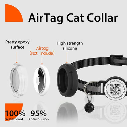 Anti-Loss Cat Collar with Airtag Holder, Breakaway QR Code Tag Buckle, Adjustable Kittens Collar with for Apple Air Tag Case