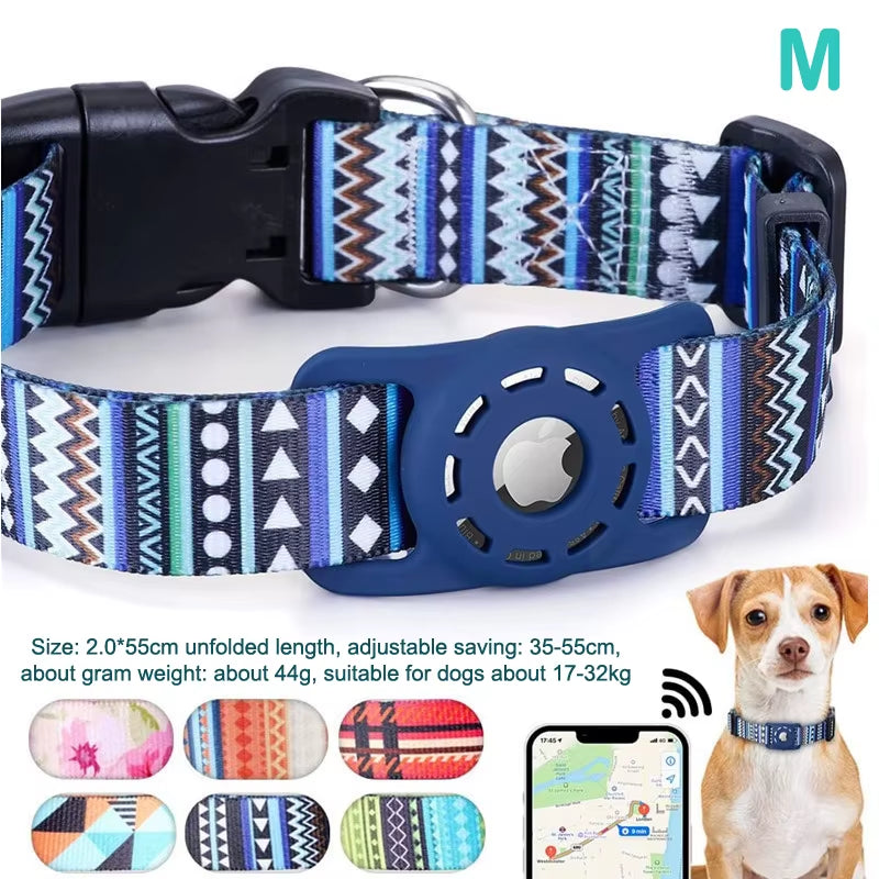 S/M/L Digital Printing Pet Adjustable Collar Puppy Kitten Necklace Collar with Airtag Holder Case Anti-Lost Dog Collar