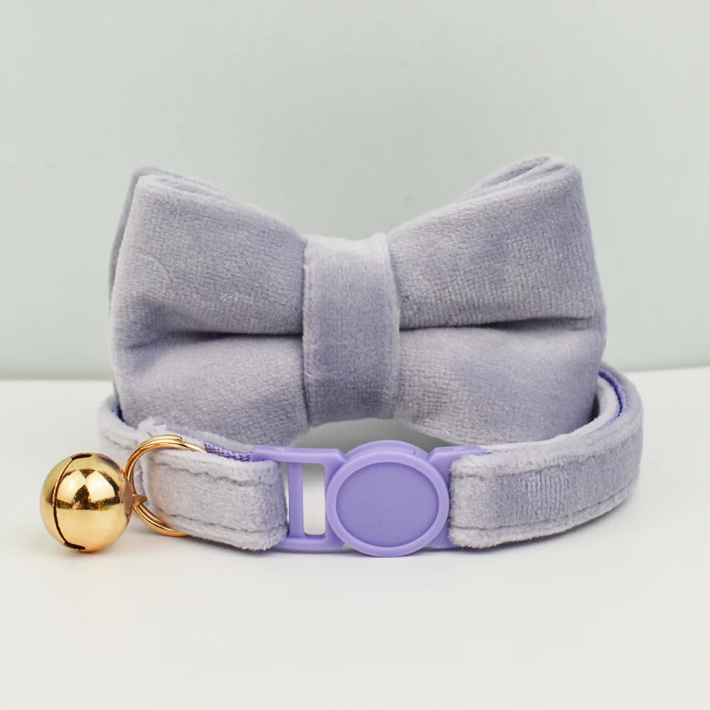 Cat Collar Bowknot Adjustable Safety Pet Collar Velvet Cat Collar Prevent Cats from Choking