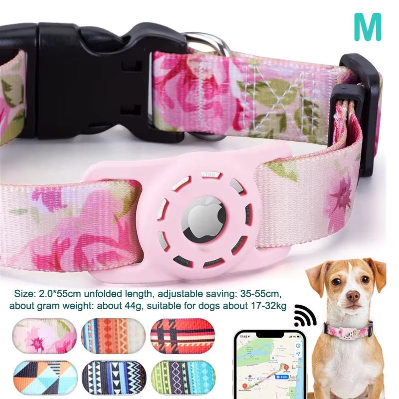 S/M/L Digital Printing Pet Adjustable Collar Puppy Kitten Necklace Collar with Airtag Holder Case Anti-Lost Dog Collar