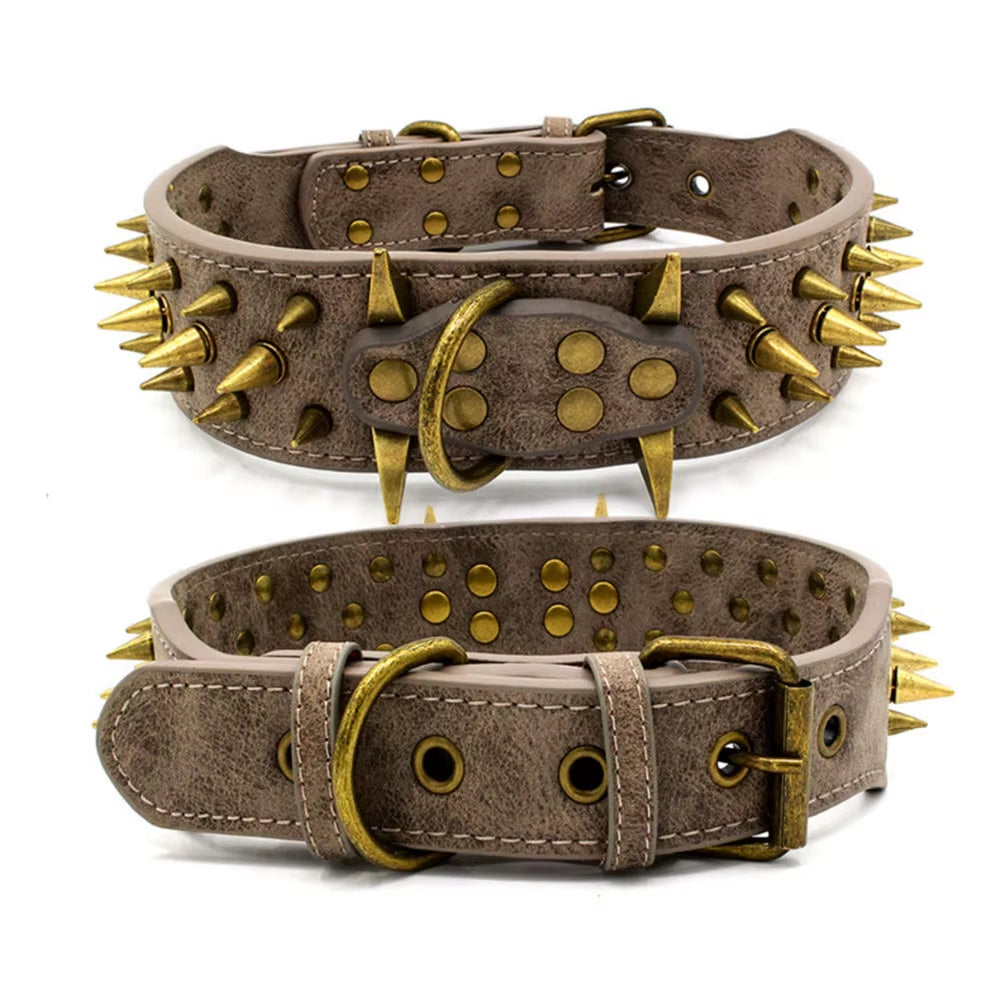 Dog Collar Sharp Spiked Studded Luxurious Padded Leather Pet Collars for Medium Large Dogs 2 Inch Width Dog Necklace Anti-Biting
