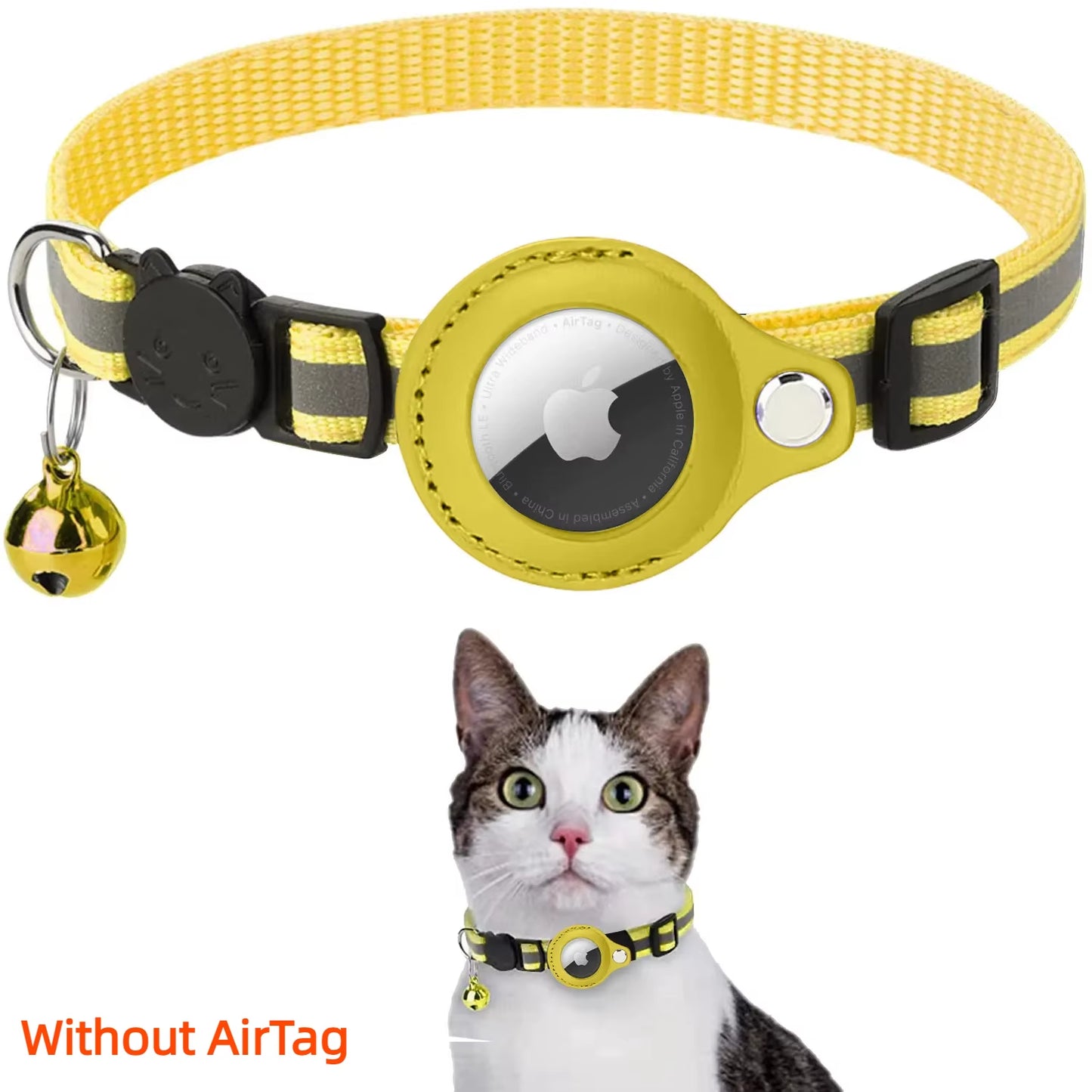 Reflective Collar Reflective Kitten Collar with Apple Air Tag Holder and Bell for Girl Boy Cats Airtag Protective Cover