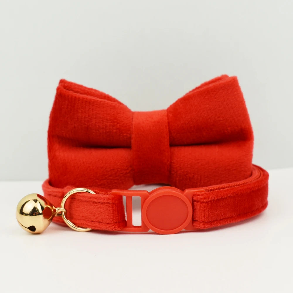 Cat Collar Bowknot Adjustable Safety Pet Collar Velvet Cat Collar Prevent Cats from Choking