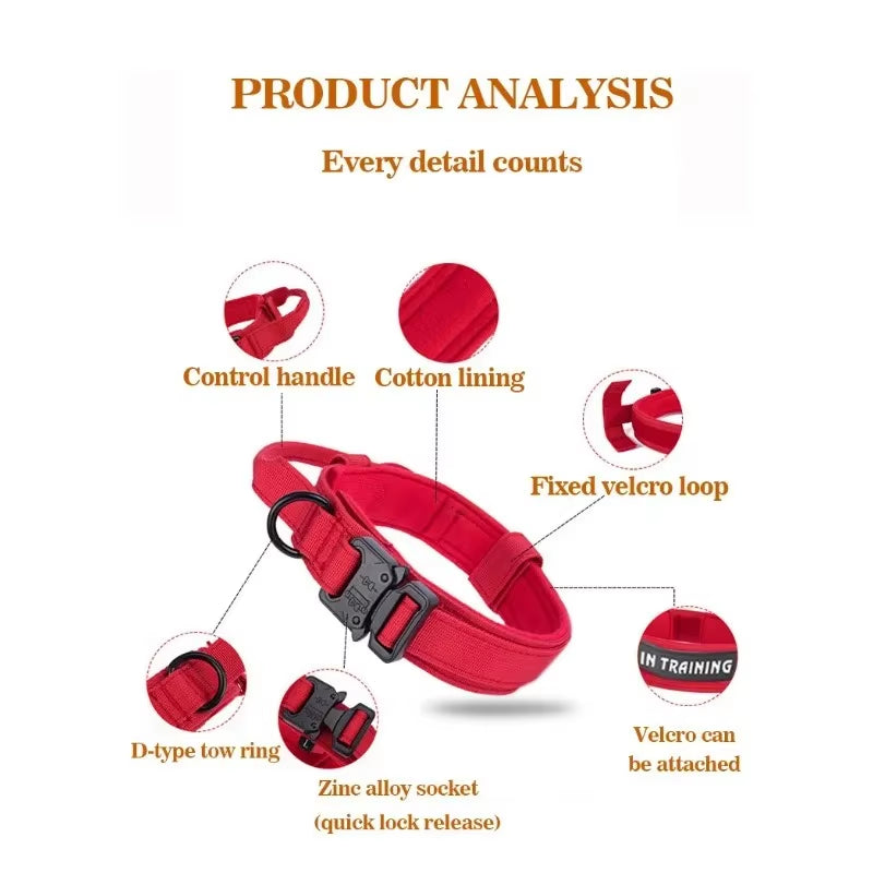 Tactical Dog Durable Collar Nylon Collar for Medium Large Dog Adjustable Explosion-Proof Pet Collar Dog Accessories Pet Supplies