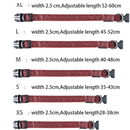 Leopard LED Dog Collar Luminous Adjustable Glowing Collar for Dogs Pet Night Safety Nylon Collar Luminous LED Bright Dog Collar