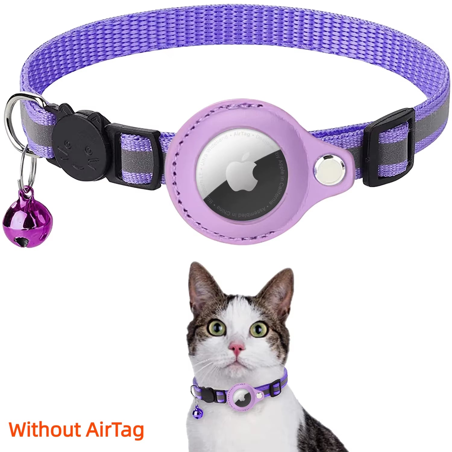 Reflective Collar Reflective Kitten Collar with Apple Air Tag Holder and Bell for Girl Boy Cats Airtag Protective Cover
