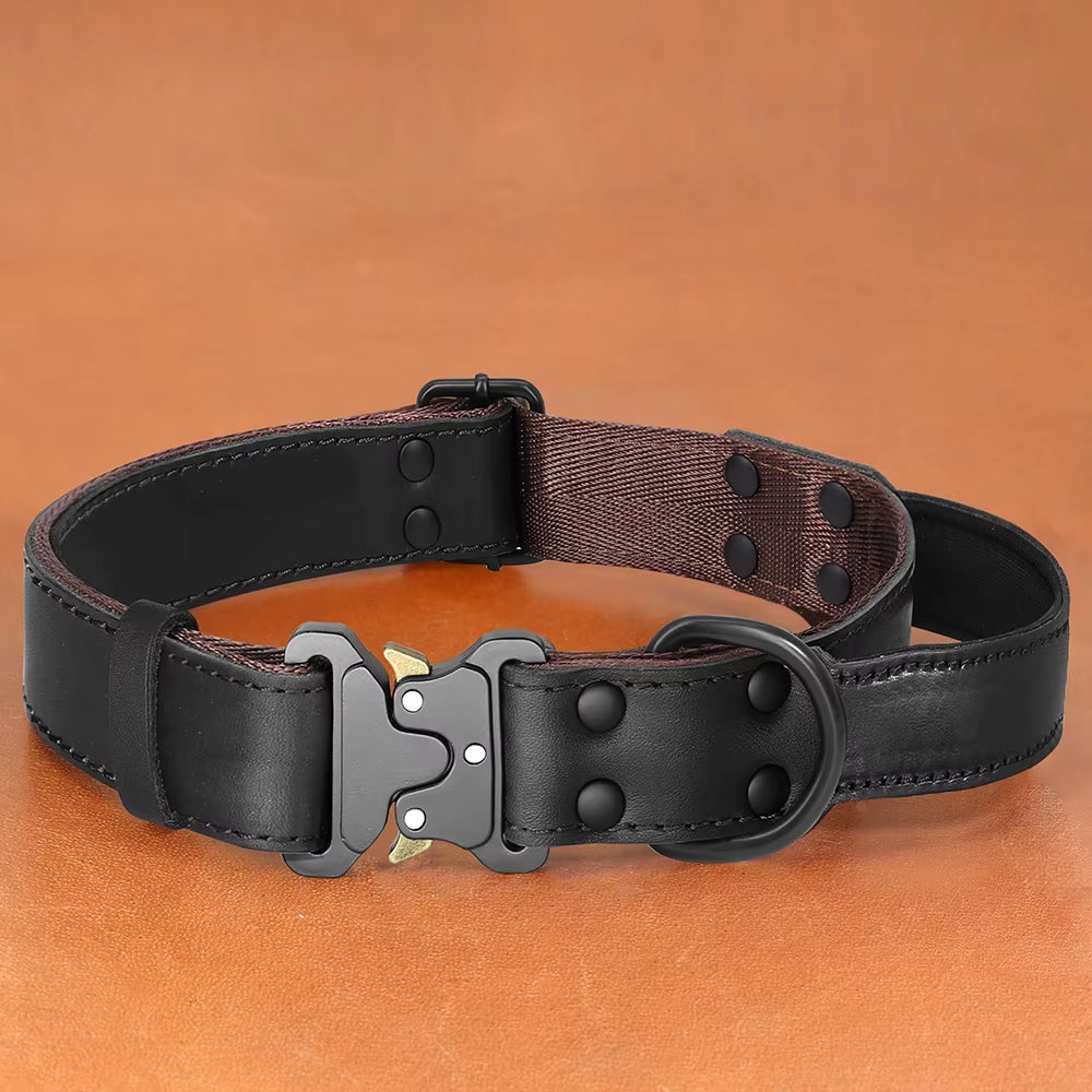 Soft Real Leather Dog Collar Genuine Leather Durable Collars with Safe Buckle Handle for Medium Large Dogs German Shepherd