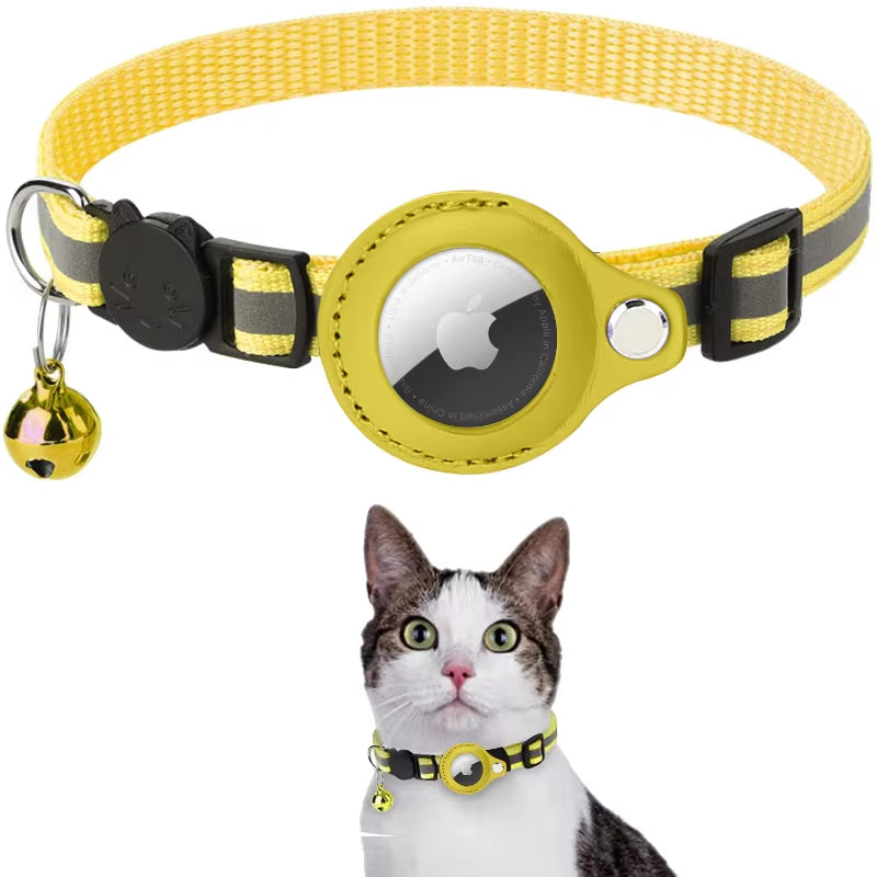 Reflective Collar Reflective Kitten Collar with Apple Air Tag Holder and Bell for Girl Boy Cats Airtag Protective Cover