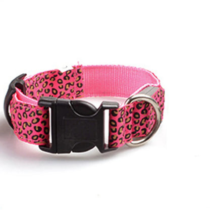 Leopard LED Dog Collar Luminous Adjustable Glowing Collar for Dogs Pet Night Safety Nylon Collar Luminous LED Bright Dog Collar