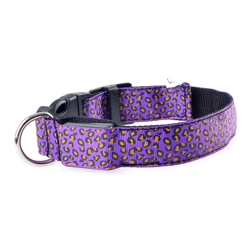 Leopard LED Dog Collar Luminous Adjustable Glowing Collar for Dogs Pet Night Safety Nylon Collar Luminous LED Bright Dog Collar