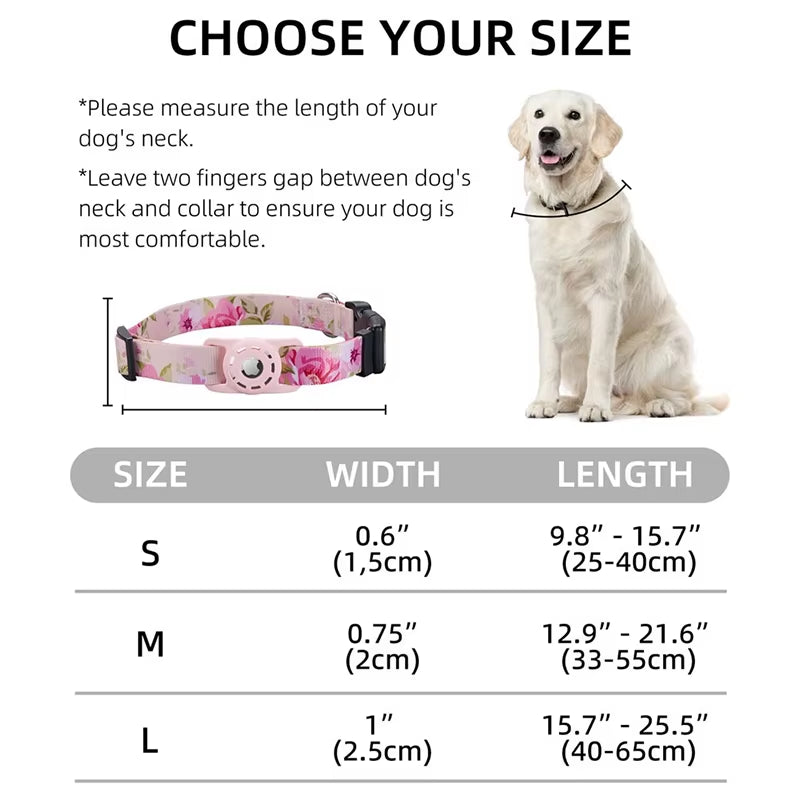 S/M/L Digital Printing Pet Adjustable Collar Puppy Kitten Necklace Collar with Airtag Holder Case Anti-Lost Dog Collar