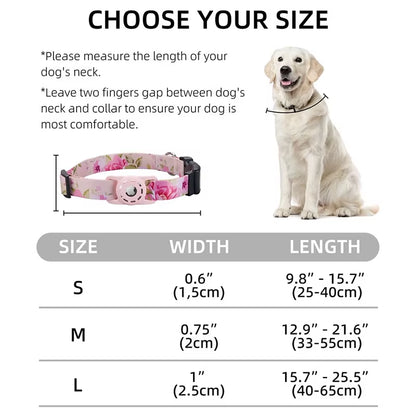 S/M/L Digital Printing Pet Adjustable Collar Puppy Kitten Necklace Collar with Airtag Holder Case Anti-Lost Dog Collar