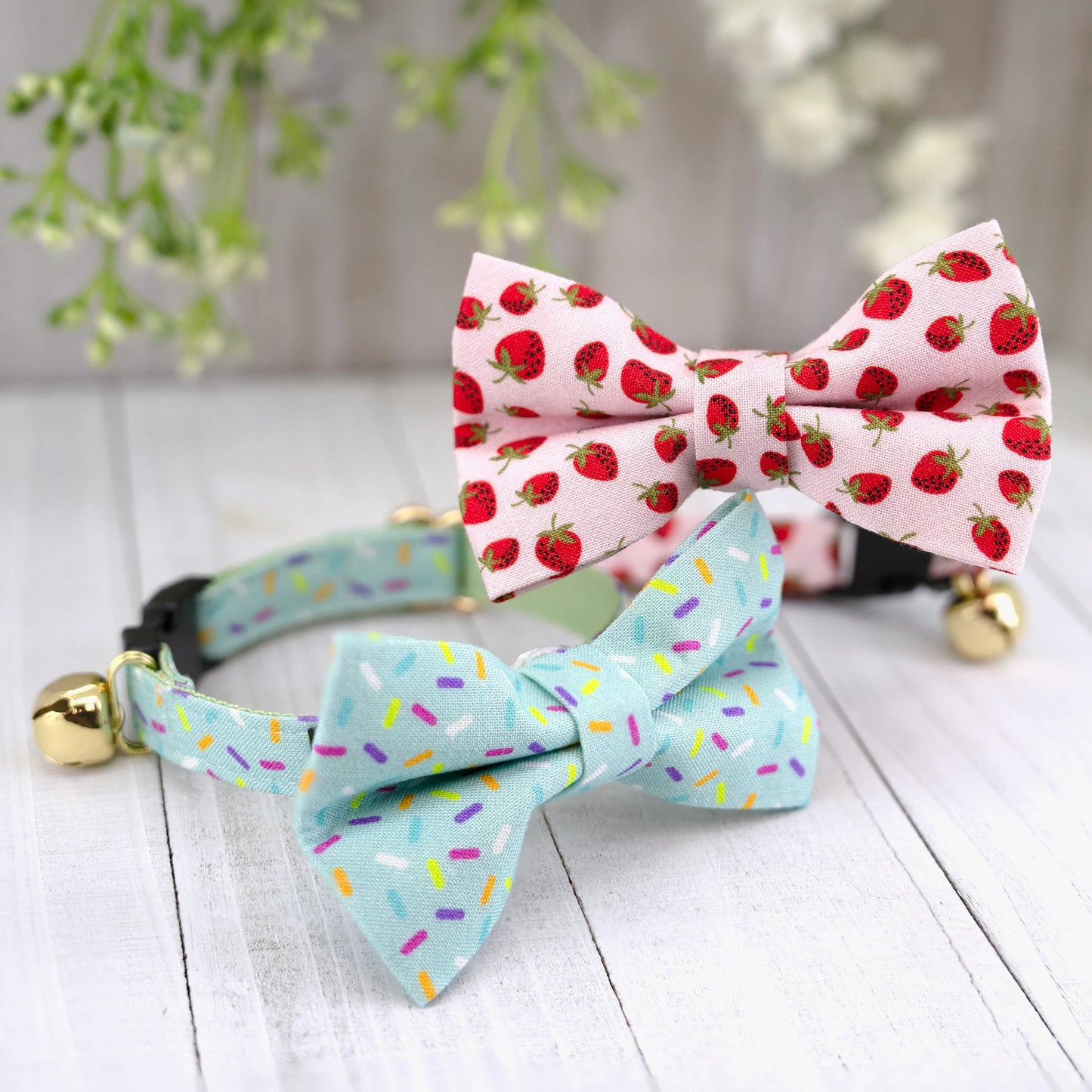 Breakaway Cat Collar with Bell, Pink Strawberry Cat Collar Breakaway | Gift for Cat, Kitten, Small Dog Birthday Valentine Day Celebration