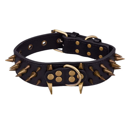 Dog Collar Sharp Spiked Studded Luxurious Padded Leather Pet Collars for Medium Large Dogs 2 Inch Width Dog Necklace Anti-Biting