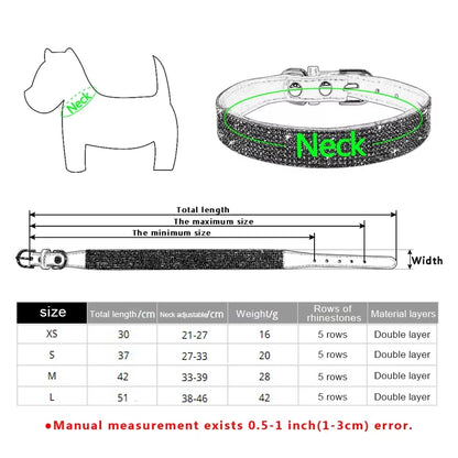 Dog Collar Crystal Glitter Rhinestone Pet Collars Zinc Alloy Buckle Collar for Small Medium Dogs Cats Chihuahua Pug Dog Collar