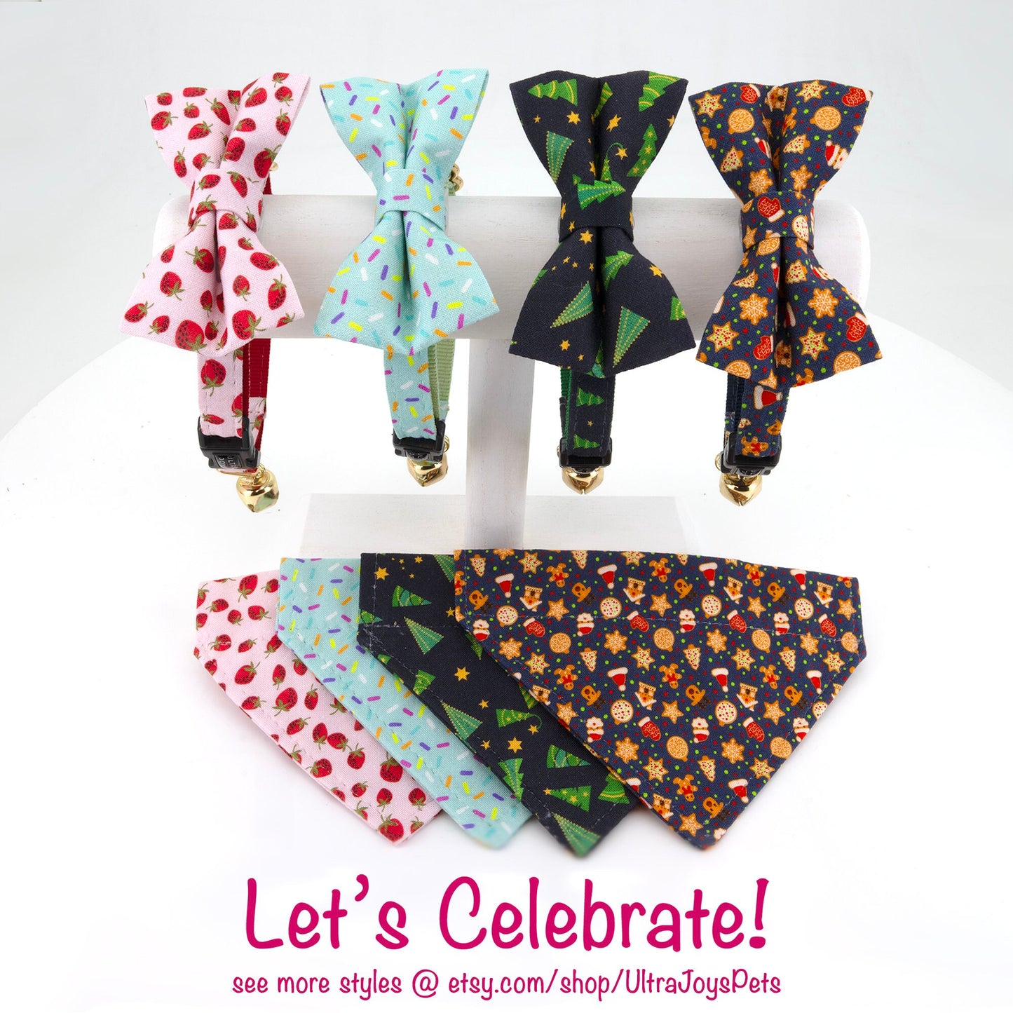 Breakaway Cat Collar with Bell, Pink Strawberry Cat Collar Breakaway | Gift for Cat, Kitten, Small Dog Birthday Valentine Day Celebration