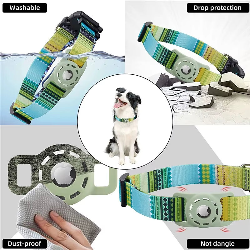S/M/L Digital Printing Pet Adjustable Collar Puppy Kitten Necklace Collar with Airtag Holder Case Anti-Lost Dog Collar