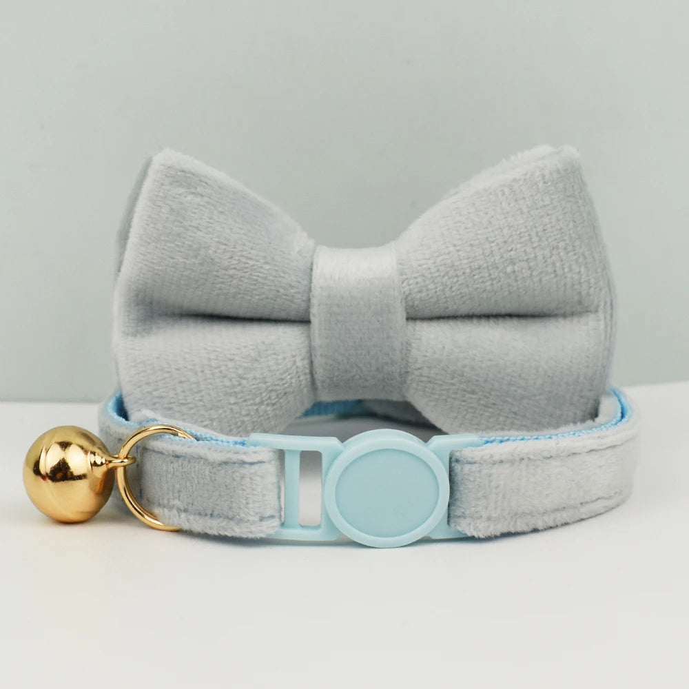 Cat Collar Bowknot Adjustable Safety Pet Collar Velvet Cat Collar Prevent Cats from Choking
