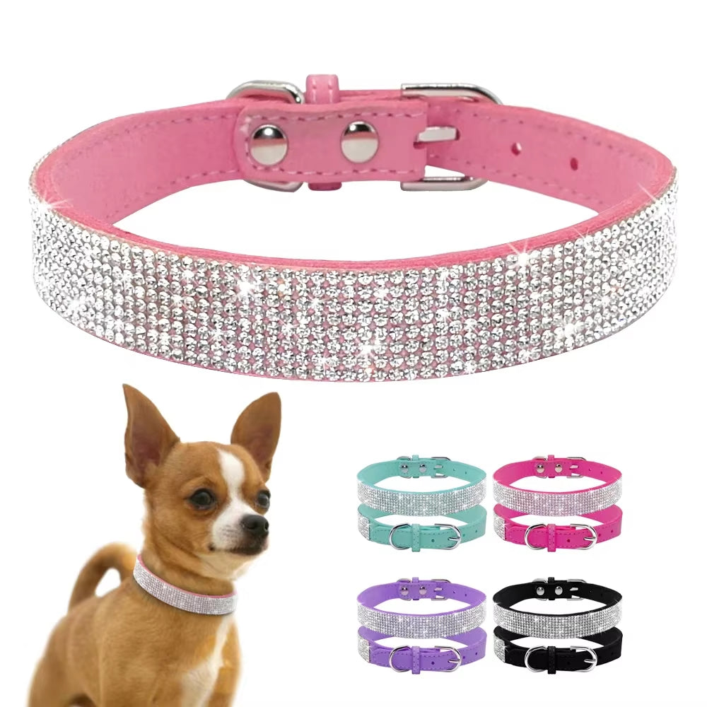 Dog Collar Crystal Glitter Rhinestone Pet Collars Zinc Alloy Buckle Collar for Small Medium Dogs Cats Chihuahua Pug Dog Collar