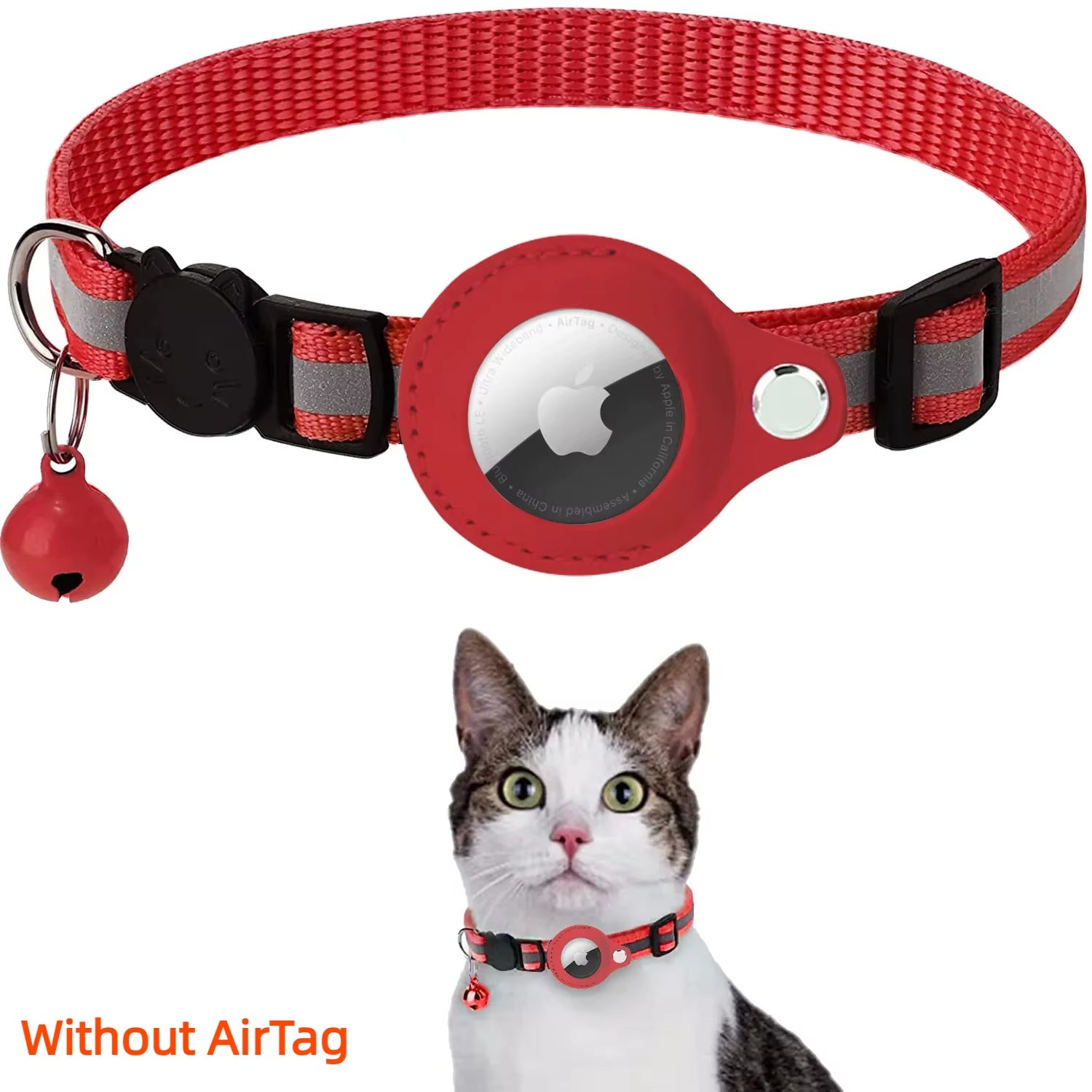 Reflective Collar Reflective Kitten Collar with Apple Air Tag Holder and Bell for Girl Boy Cats Airtag Protective Cover