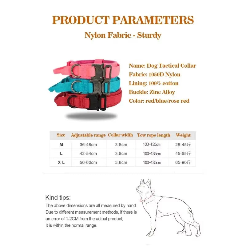 Tactical Dog Durable Collar Nylon Collar for Medium Large Dog Adjustable Explosion-Proof Pet Collar Dog Accessories Pet Supplies