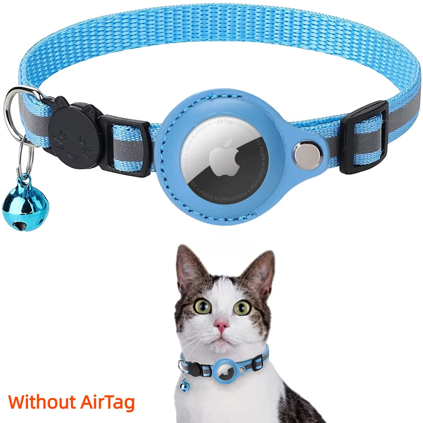 Reflective Collar Reflective Kitten Collar with Apple Air Tag Holder and Bell for Girl Boy Cats Airtag Protective Cover