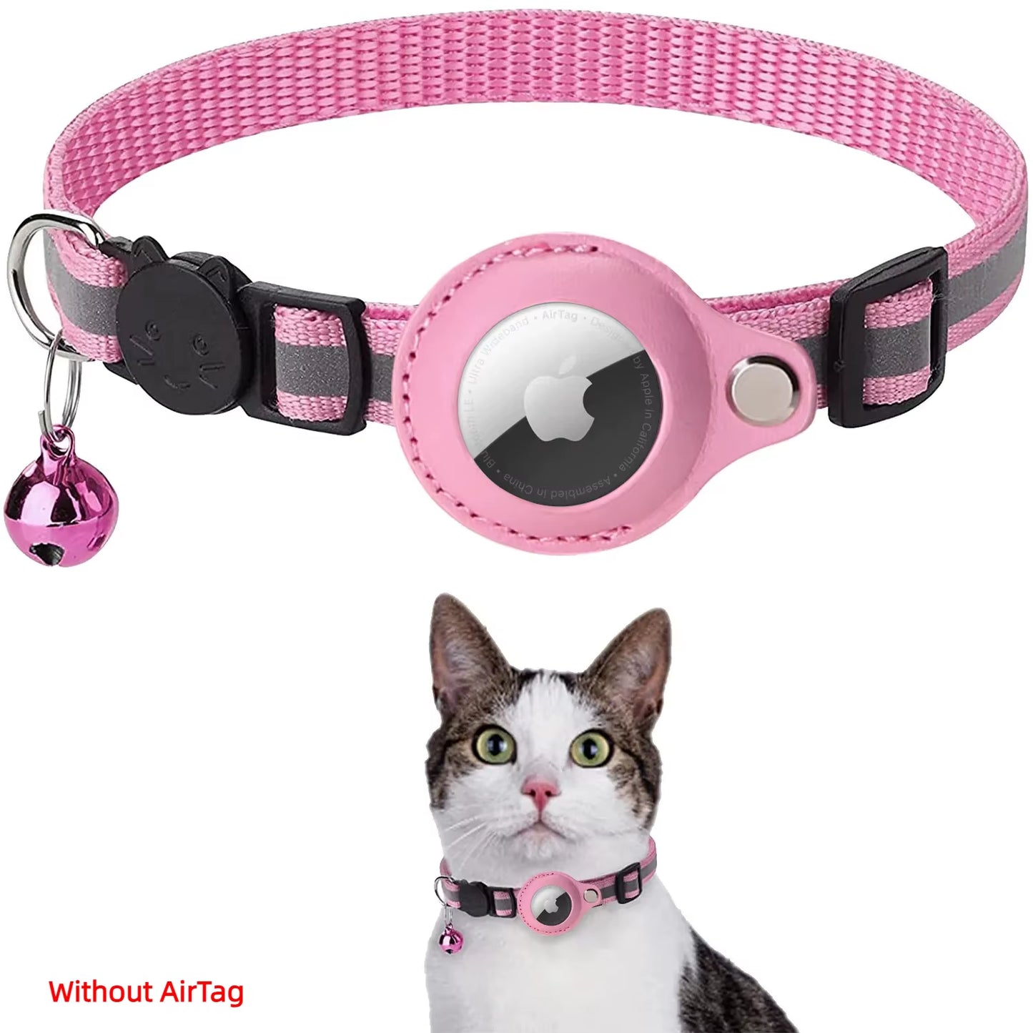 Reflective Collar Reflective Kitten Collar with Apple Air Tag Holder and Bell for Girl Boy Cats Airtag Protective Cover