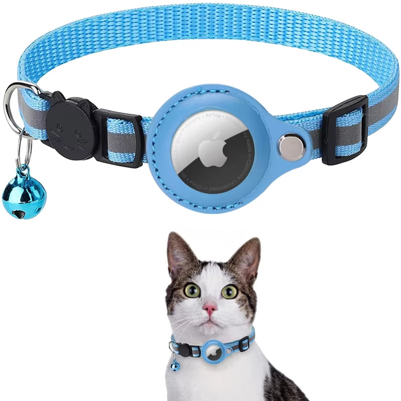 Reflective Collar Reflective Kitten Collar with Apple Air Tag Holder and Bell for Girl Boy Cats Airtag Protective Cover