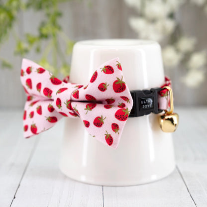 Breakaway Cat Collar with Bell, Pink Strawberry Cat Collar Breakaway | Gift for Cat, Kitten, Small Dog Birthday Valentine Day Celebration