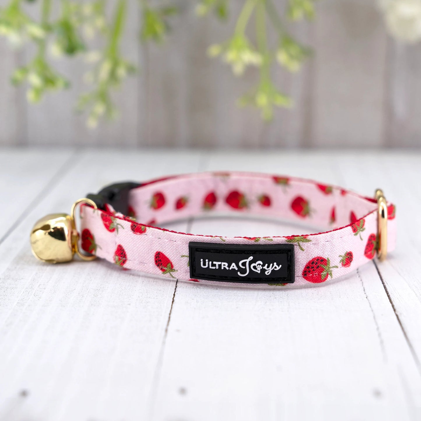 Breakaway Cat Collar with Bell, Pink Strawberry Cat Collar Breakaway | Gift for Cat, Kitten, Small Dog Birthday Valentine Day Celebration