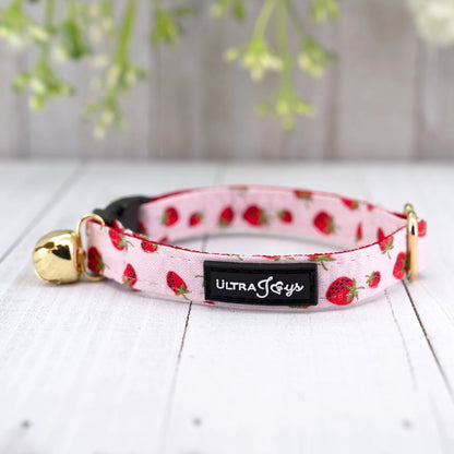 Breakaway Cat Collar with Bell, Pink Strawberry Cat Collar Breakaway | Gift for Cat, Kitten, Small Dog Birthday Valentine Day Celebration