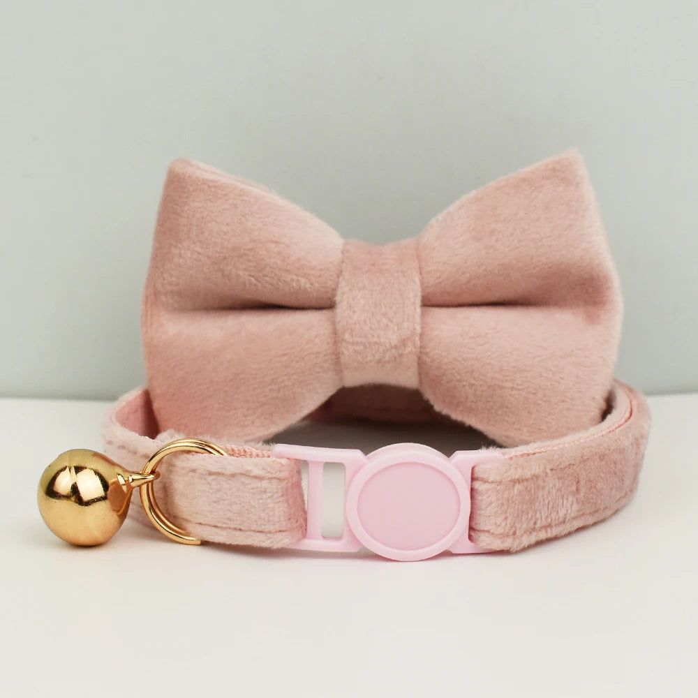 Cat Collar Bowknot Adjustable Safety Pet Collar Velvet Cat Collar Prevent Cats from Choking
