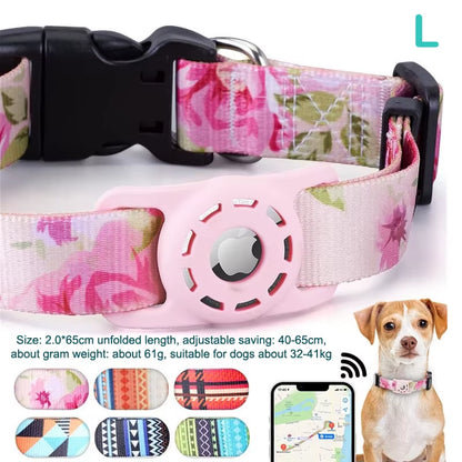 S/M/L Digital Printing Pet Adjustable Collar Puppy Kitten Necklace Collar with Airtag Holder Case Anti-Lost Dog Collar